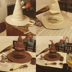 three pictures of the same hat on top of each other, one is made out of clay