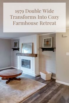 a living room filled with furniture and a fire place in the middle of it's wall