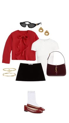 a woman's outfit with red and white