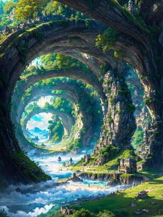 an image of a fantasy landscape that looks like it is floating in the air