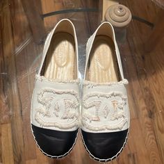 Used Condition Shoes Chanel, Chanel White, Espadrille Shoes, Chanel Shoes, White Black, Espadrilles, White And Black, Chanel, Size 7