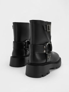 This item is part of our Online Exclusive selection, which consists of unique colourways and designs that are only available for purchase at CHARLESKEITH.COM. Add an edgy touch to your look with these metallic buckled ankle boots. Featuring grunge-inspired elements into the classic ankle-boot silhouette - from the side-buckle straps to the metallic accents - these shoes are undeniably cool. Fitted with ridged soles that offer extra traction, these boots will conquer most terrains without compromising style. Boot Silhouette, Shoes Boots Ankle, Faux Leather Heels, Size Chart For Kids, Charles Keith, Black Metallic, Printables Kids, Metallic Accents, Black Ankle Boots