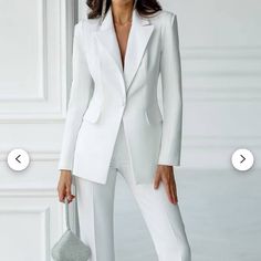 Mora Brand Purchased On Etsy It’s Beautiful Suit, But Does Not Fit Never Worn, Only Tried On Still Has Tags Attached Bridal Pantsuit, Formal Pant Suits, White Suit, Straight Trousers, Moda Vintage, Business Suit, White Blazer, Suit Fashion, White Pants