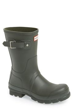 Quick-dry lining and a cushy footbed lend superior comfort to a premium rubber rain boot grounded by a grippy sole for excellent traction. Removable insole In hot or humid weather, natural latex rubber releases a protective wax film; simply wipe it off with a damp cloth. Rubber upper/textile lining/rubber sole Imported Men's Shoes Short Rain Boots, Humid Weather, Hunter Rain Boots, Rain Gear, Rain Boot, Natural Latex, Gift Guides, Cool Boots, Hunter Boots