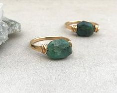 Rough emerald ring  Raw Emerald birthstone ring  Raw stone | Etsy Stackable Green Emerald Ring, Stackable Emerald Ring For May Birthstone, Everyday Emerald Birthstone Jewelry, Everyday Gemstone Ring For May Birthstone, Faceted May Birthstone Ring Jewelry, Green Emerald Stackable Jewelry, Adjustable Green Emerald Ring For Anniversary, Stackable Green Emerald Jewelry, Green Emerald Birthstone Ring