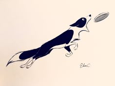 a drawing of a dog catching a frisbee in mid air with it's mouth