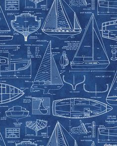 blueprinted sailboats and boats are shown in this image