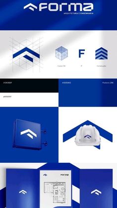 a blue and white brochure with the word forma on it's side