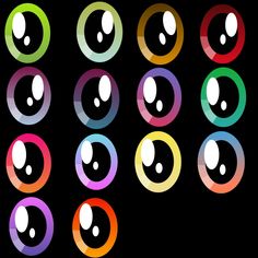 an array of different colored circles with faces in them on a black background, all showing the same size and shape