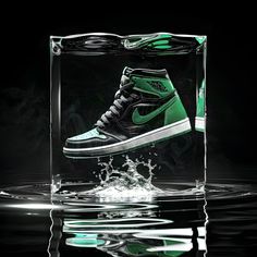 Immerse yourself in the fusion of fashion and art with this breathtaking digital artwork featuring a sleek black and vibrant green Air Jordan 1. Encapsulated in an eye-catching splash, the sneaker's bold colors and fine details are rendered in stunning ultra-high resolution, capturing a moment of dynamic energy. Perfect for sneaker enthusiasts and art connoisseurs, this piece brings a modern and stylish touch to any environment. Whether displayed in a frame or printed on various materials, this Air Jordan 1 Black, Jordan Shoes Wallpaper, Futuristic Shoes, Jordan 1 Black, Modern Shoes, Vibrant Green, Air Jordan 1, Jordan 1