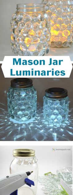 mason jar luminaries with text overlay that says mason jar luminaries