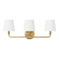 a light fixture with two lamps on the front and side of it, in an antique brass finish