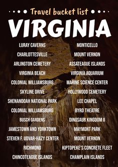 an image of a poster with the names of things to see in virginia