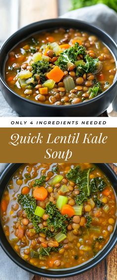 Image for Quick Lentil Kale Soup Lentil Protein Recipes, Spicy Lentil Soup Recipe, High Protein Vegetarian Soup, Lentil Soup Recipe Easy, Lentil Carrot Soup, High Protein Soup Recipes, Lentils And Kale, Lentil Kale Soup, Lentil Soups