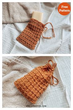 two pictures showing how to crochet the top and bottom of an oven mitt