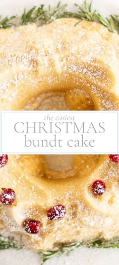 a christmas bundt cake with cranberries and powdered sugar on the top