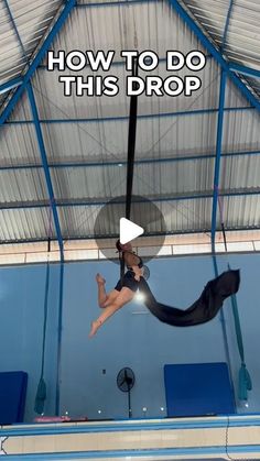 a woman jumping in the air on a trampoline with text overlay reading how to do this drop