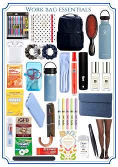 Office Bag Organization, Inside Work Bag, Work Bag Packing List, Work Bag Contents, What To Put In Work Bag, Handbag Essentials For Work, Office Work Bag Essentials, Work Essentials Women