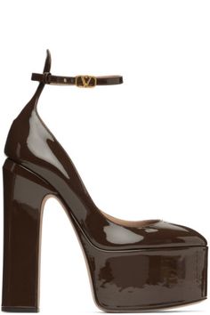 Brown Tan-Go Platform Heels by Valentino Garavani on Sale Valentino Platform Heels, Brown Platform Heels, Heels Valentino, Valentino Heels, Browning Logo, Chic Shoes, Closet Organizer, Brown Heels, Platform Heels