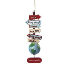 World With Signs Ornament - The Country Christmas Loft Map Ornaments, Travel Tree, Travel Ornament, Globe Ornament, Kurt Adler, Old World Christmas, Christmas Travel, Christmas Gift Decorations, Travel Diy