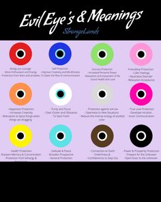 Evil Eye Meaning 
Jewlery, tattoos etc Different Evil Eye Colors, Yellow Evil Eye Meaning, White Evil Eye Meaning, Evil Eyes Meanings, Orange Evil Eye Bracelet, Black Evil Eye Meaning, Bracelets Eye Evil, Evil Eye Color Meaning Chart, Red Evil Eye Meaning