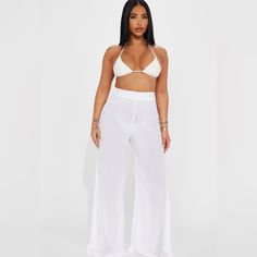 Fashion Nova Brand New And Never Worn Beach Season Wide Leg Beachwear Pants For Loungewear, Summer Beachwear Bottoms For Lounging, Summer Lounging Bottoms Long Pants, Summer Lounging Bottoms For Beach Season, Wide Leg Pants For Beach Season Loungewear, Beach Season Wide-leg Loungewear Pants, Wide-leg Pants For Beach Season Loungewear, Wide-leg Loungewear Pants For Beach Season, White Bottoms For Lounging In Spring