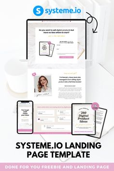 an image of a website page with the text system io landing page template