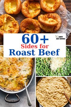 the cover of 60 + sides for roast beef with images of different dishes and vegetables