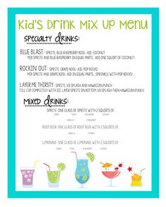 the menu for kids'drink mix up menu