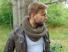 "Hand Knitted Mens Cowl in Beautiful Brown shaded color. It's perfect accessory for your winter styling. It'll also keep you warm and cozy.   You can wrap it around your neck twice. Knit with 30%  Wool and 70% Acrylic Yarn. Wool gives warmth and makes your skin breath. Yarn is soft and not itchy.    Lenght - 60cm (24\")  Width- 28cm(11\") One size fits all. Cowl is knit in round - no seams at all. Need different color or size? Just let me know! Hand wash in lukewarm water with wool detergent. La Mens Cowl, Mens Knitted Scarf, Winter Styling, Men's Scarf, Winter Shawl, Knit Men, Knit Cowl, Brown Shades, Gift For Husband