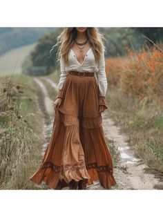 Women Elegant Dresses, Retro V-neck Contrast Linen Women's Long-sleeved Long Skirt Pastoral Style Linen Dress Brown V-neck Boho Dress For Fall, Bohemian V-neck Fall Dresses, Hippie V-neck Dresses For Fall, Hippie V-neck Fall Dress, Hippie Boho V-neck Dress For Fall, Hippie Boho Dress With V-neck For Fall, Bohemian Flowy Skirt Dress, Beige Vintage V-neck Dress, Fall Hippie V-neck Maxi Dress