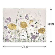 an image of a painting with flowers on the side and measurements for each piece in front