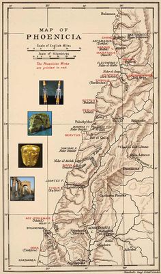 a map of the region of phoenicia, with pictures of ancient ruins