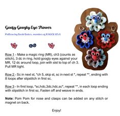 the instructions for crocheted flowers are shown