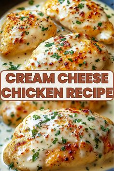 the chicken is covered in cheese and garnished with parsley