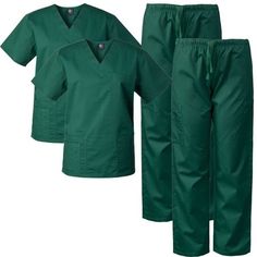 PACK 0F 2 - MedGear men's scrubs set, top and pants. The scrubs top features a V-neck, multi-stitch detail and back detail. The pants have 2 front pockets and 3 cargo pockets, and an elastic waist with drawstring. Size: M.  Color: Green.  Gender: unisex.  Age Group: adult. Adult Footie Pajamas, Surgeon Scrubs, Women Scrubs, Green Scrubs, Footie Pajamas, Scrubs Uniform, Mens Scrubs, Black Scrubs, Footie Pajama