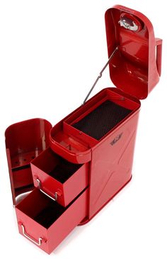 an open red tool box on a white background