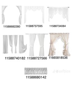 various types of drapes and curtains with numbers on the bottom, bottom, and bottom