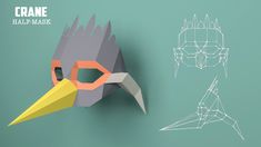 an origami bird mask is shown on a green background with the words crane half - mask