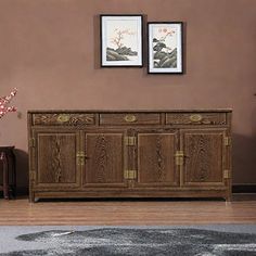 Crafted from high-quality solid wood, this multi-functional sideboard offers a smooth and durable finish. It features a unique goose feather wood grain and traditional mortise-and-tenon joinery for exceptional strength. Vivid Space Creation | Vivid Space Creation Solid Wood Multi-Functional Sideboard brown / gray in Saddle Brown | 33.5" H X 61.4" W X 15.7" D | Wayfair Kitchen Sideboard, Goose Feather, Saddle Brown, Sideboard Furniture, Sideboard Buffet, Game Room Furniture, Mudroom Furniture, Mortise And Tenon, Kitchen Dining Furniture