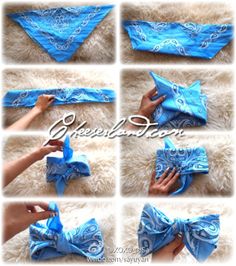 Bandana bow to put in your hair... pin onto a pony or braid Bandana Headbands, Bandana Crafts, Cheerleading Bows, Bandana Bow, Michelle Dockery, Head Scarves, Hair Wraps, Headband Styles, Pocket Squares