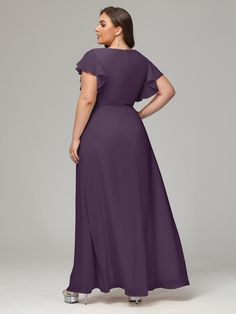 This V-neck Chiffon Bridesmaid Dress Plus Size is perfect for the big day. Its ruffled sleeves and adjustable belt provide a flattering fit, while the lightweight chiffon fabric ensures all-day comfort. Perfect for plus sizes, it's a flattering and fashionable choice.   Small Size→ US0-US16 Bridesmaid Dress Plus Size, Bridesmaid Dresses Chiffon, Bridesmaid Dresses Long, Simple Bridesmaid Dresses, Chiffon Bridesmaid Dresses, Dresses Simple, Dresses Chiffon, Bridesmaid Dresses Plus Size, Long Bridesmaid Dress