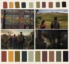 the walking dead color palette is shown in several different colors, including brown and green