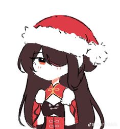 a drawing of a girl wearing a santa hat and holding a christmas present in her hand