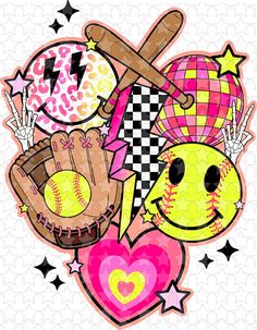 an image of a heart with baseballs and other sports related items on it's side