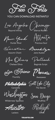 some type of font that is in different styles and colors, with the names below it