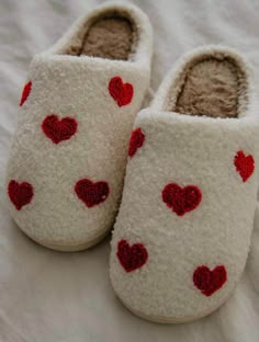 Repeat Red Hearts Slippers 97352779 Faux Fur Top, Fur Top, Slide Slippers, Slippers Pattern, Fuzzy Slippers, Red Hearts, Round Toe Heels