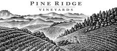 the label for pine ridge vineyards, which has been drawn in black and white