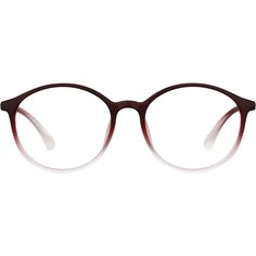 These round glasses offer incredible comfort and style at an unbeatable price. Made with lightweight TR90 plastic the medium-sized eyeglasses is flexible yet durable. It comes in two glossy options clear with tortoiseshell temple arms and black pattern with black temple arms as well as three matte options: slate blue with blush temple arms taupe with brick temple arms and cranberry with gradient pattern. This style also comes in a large size. | Zenni Round Prescription Eyeglasses Red Tortoise Shell Plastic Clear Round Glasses, Artsy Vibe, Gradient Pattern, Round Eyeglasses Frames, Rim Design, Rose Gold Mirror, Zenni Optical, Keke Palmer, Round Glasses