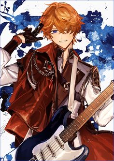 an anime character is holding a guitar